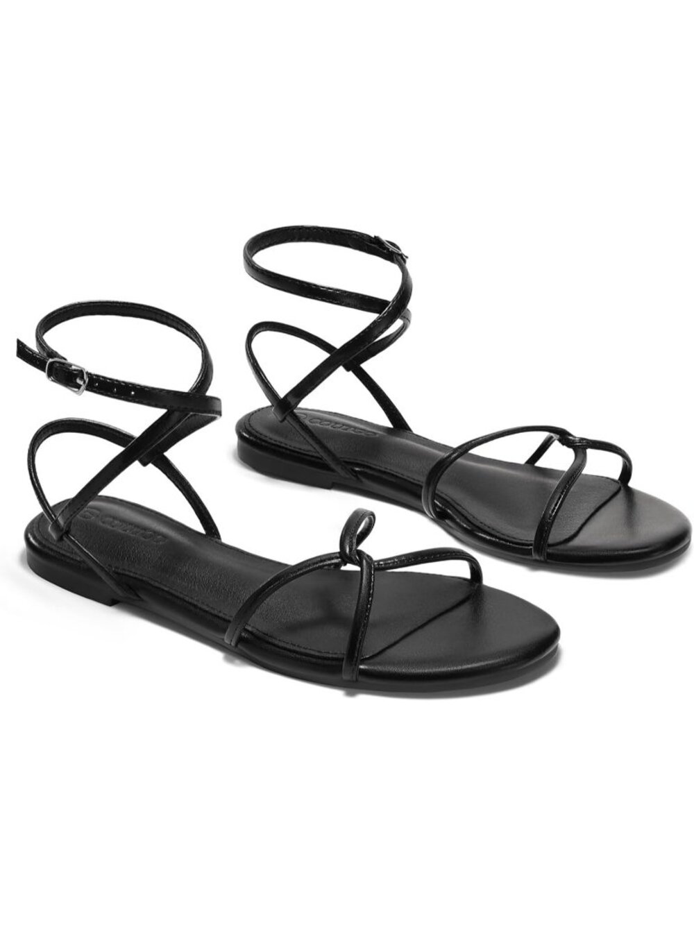 Women's Black Strappy Flats Open Toe Cross Lace Up Buckle Ankle Strap Sandals